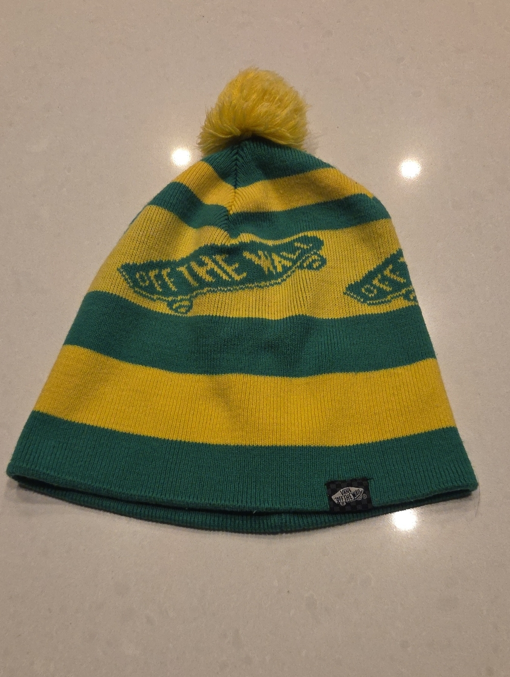 Vans Yellow & Green Striped Pom Beanie
